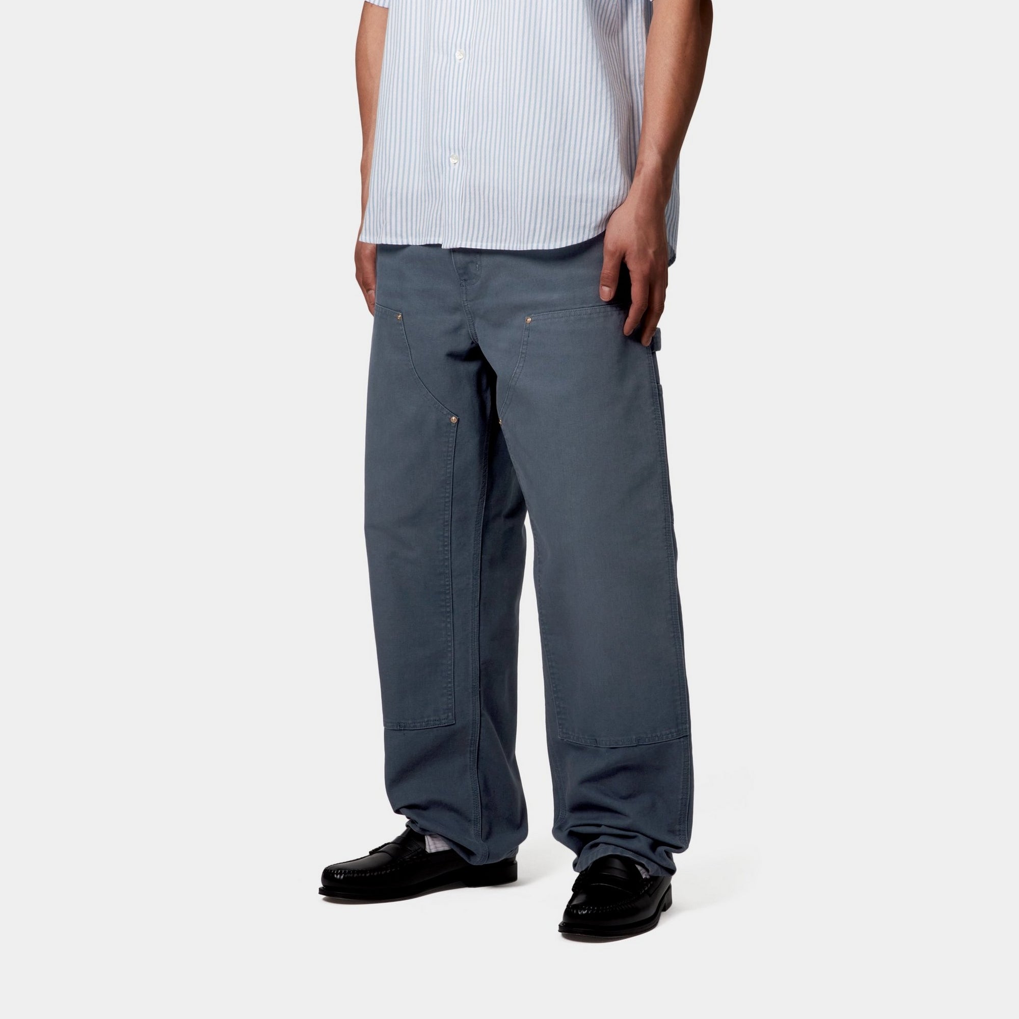 Double Knee Work Pants - Durable Stone Canvas Fabric in Dusky Blue | Heavy-Duty Workwear for Construction, Carpentry & Outdoor Activities
