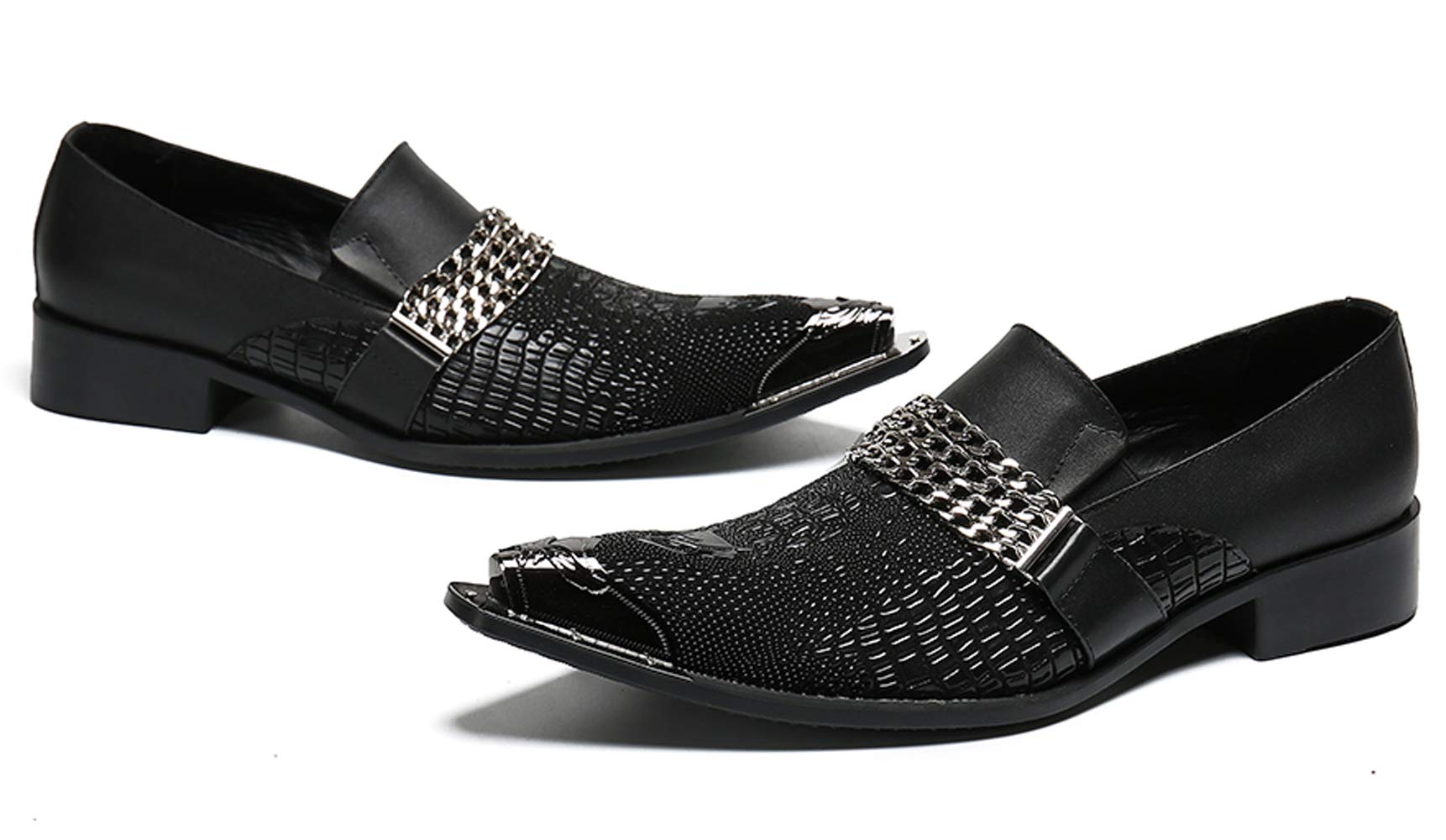 Santimon Men's Pointed Toe Loafers - Sparkling Leather Casual Dress Shoes with Metal Tip for Western Style | Perfect for Office, Party & Special Occasions