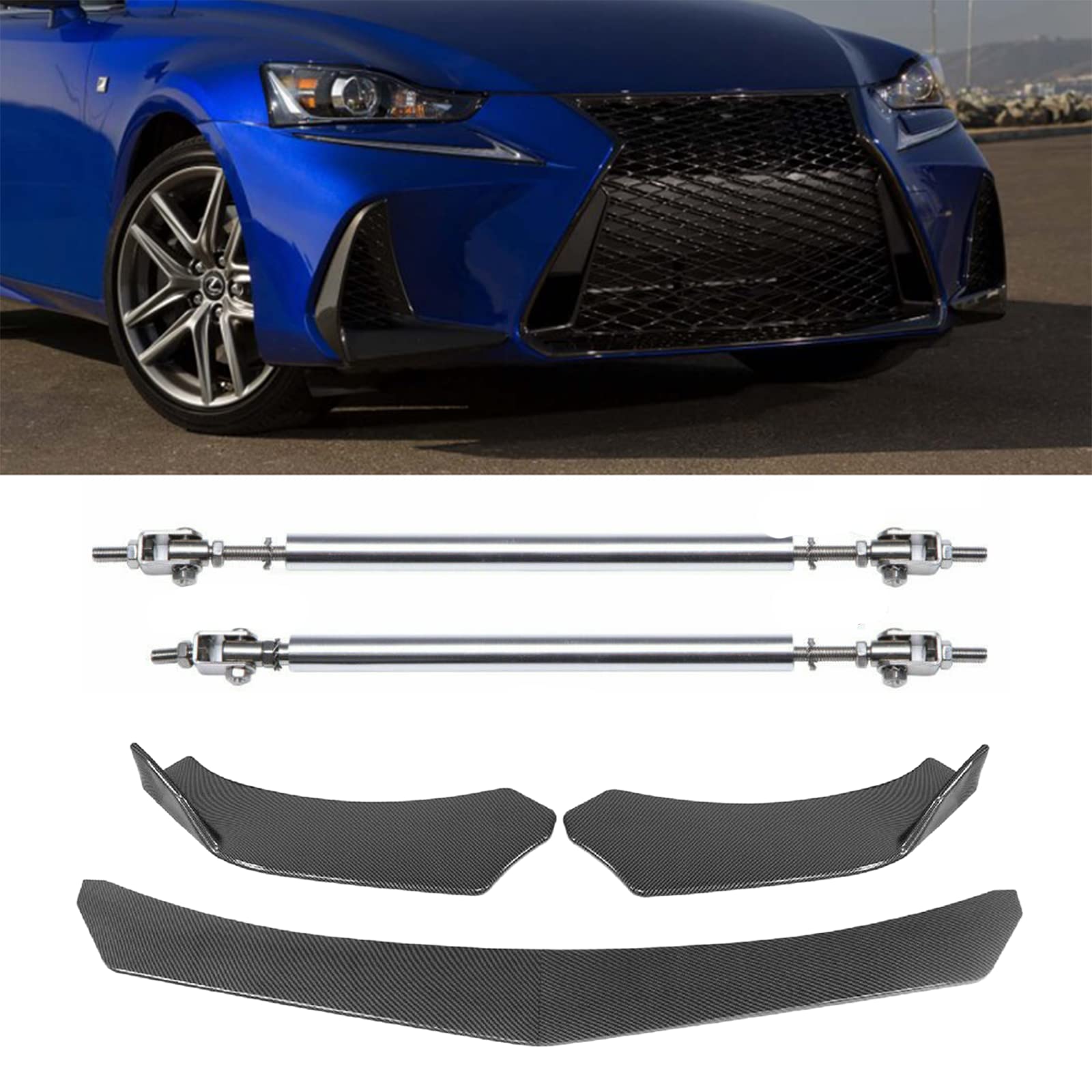Universal Front Bumper Lip Chin Spoiler Splitter with Adjustable 8