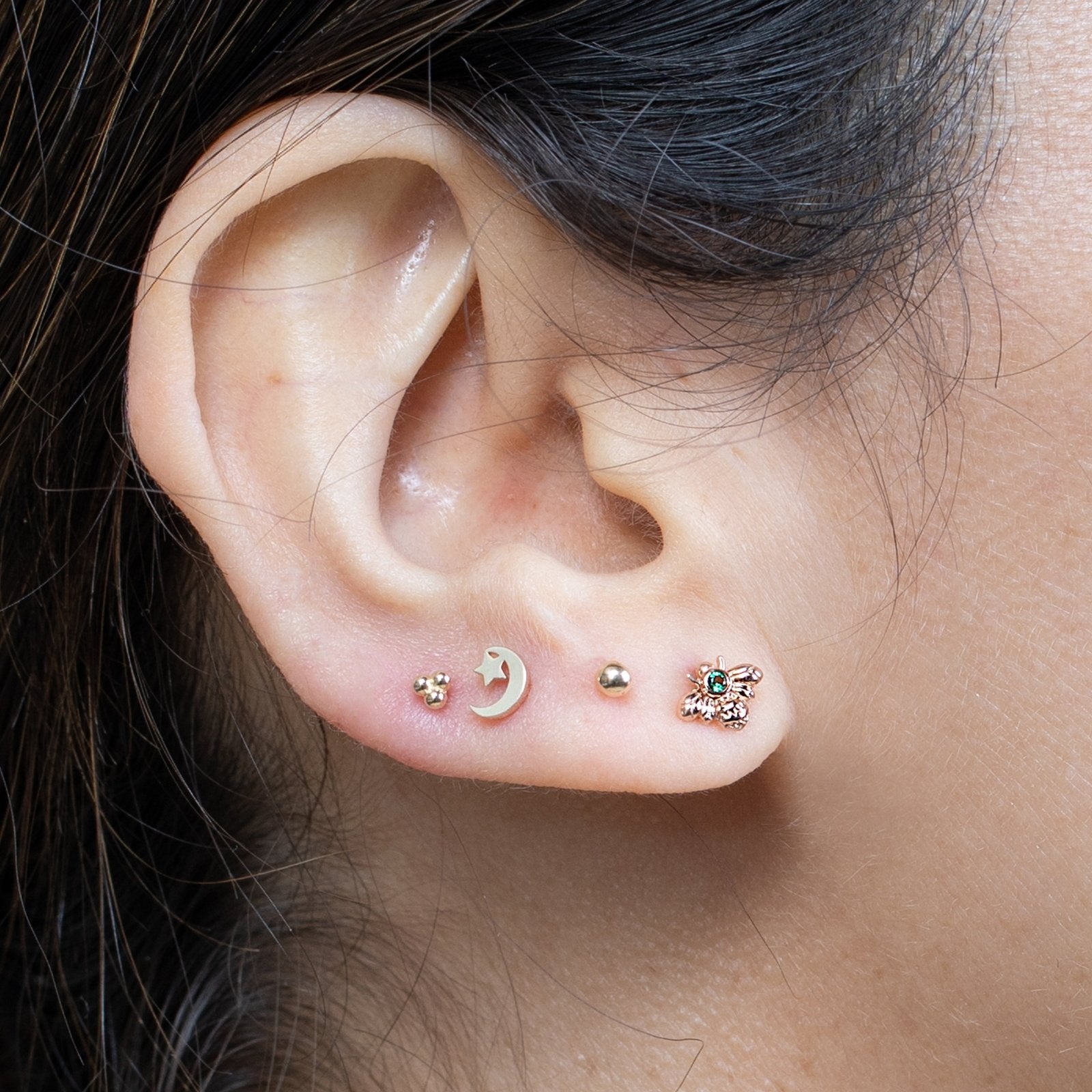 14K Yellow Gold Crescent Moon and Star Stud Earrings - Hypoallergenic, Dainty Flat Back Earrings for Women - Perfect for Everyday Wear, Gifts, and Special Occasions