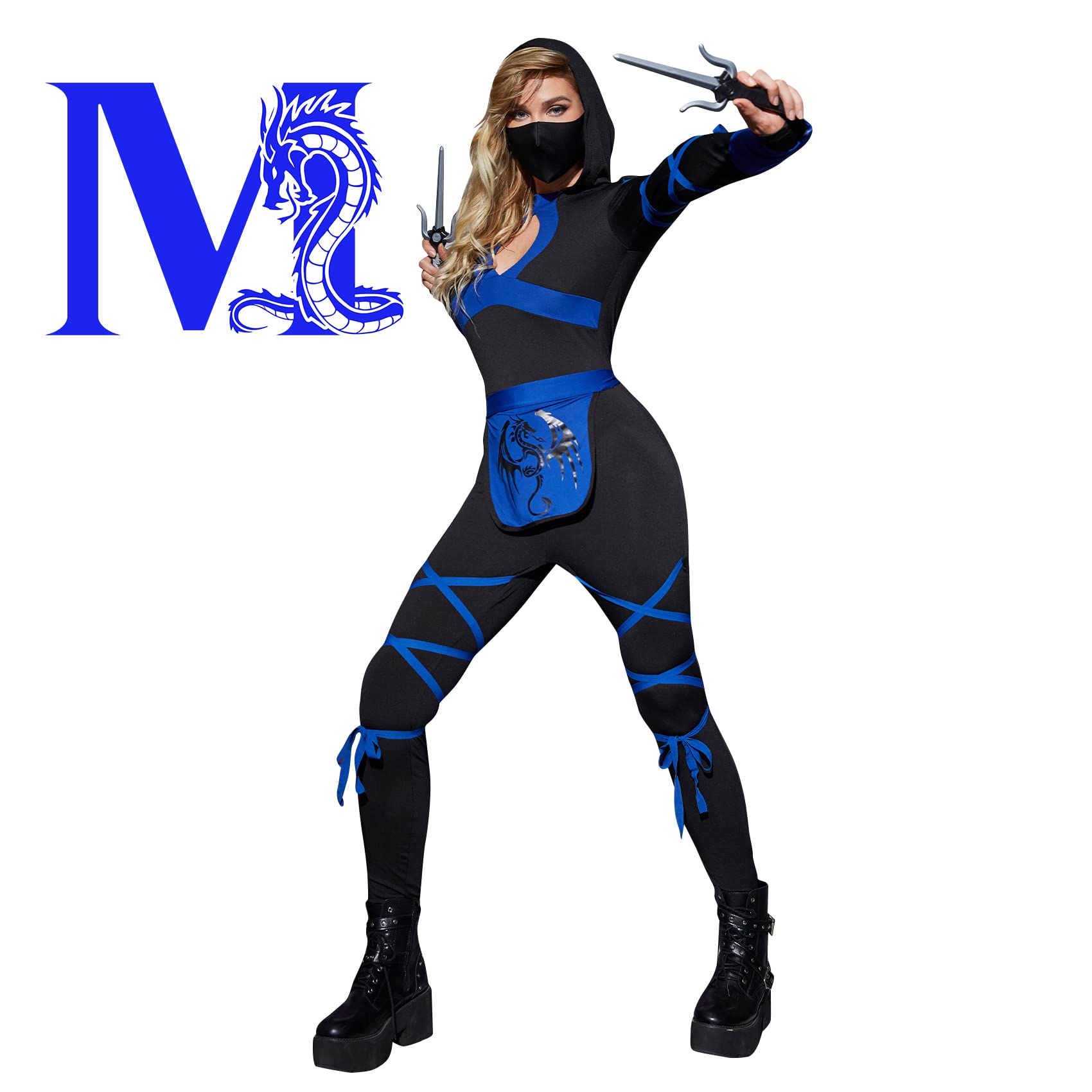 Women's Ninja Costume Set with Mask & Sai - MISS FANTASY Halloween Cosplay Outfit for Parties, Anime Conventions & Themed Events