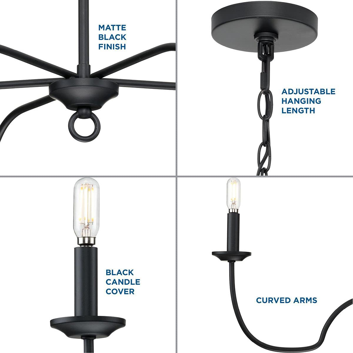 Progress Lighting Canebrake Collection 5-Light Farmhouse Chandelier - Matte Black Finish - Rustic Ceiling Light Fixture for Dining Room, Kitchen, or Entryway