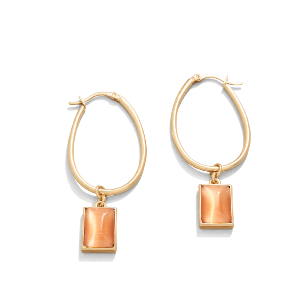 Chateau Hoop Earrings with Genuine Sunstone Gemstones - Elegant Gold-Plated Dangle Earrings for Women | Perfect for Parties, Weddings & Everyday Wear