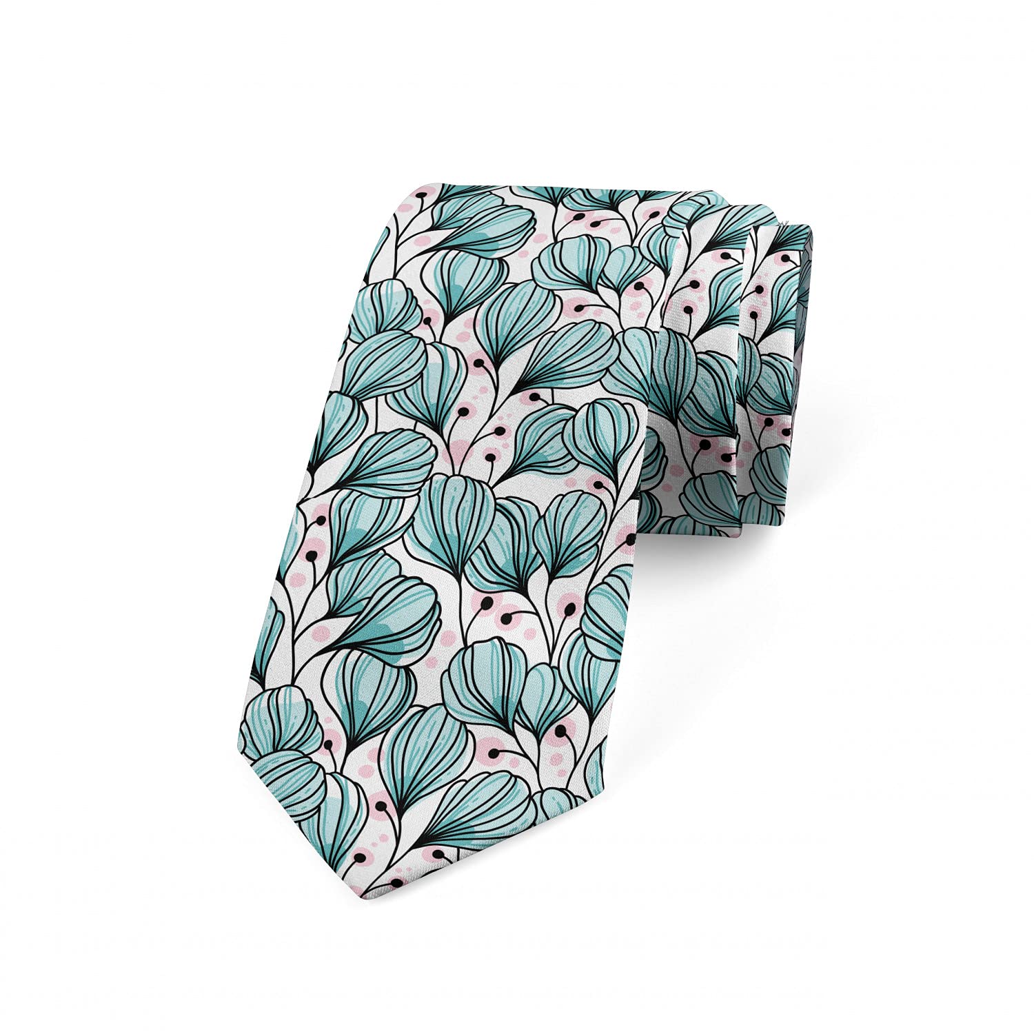 Ambesonne Silk Necktie for Men - Romantic Floral Pattern in Soft Rose & Cadet Blue - 3.7