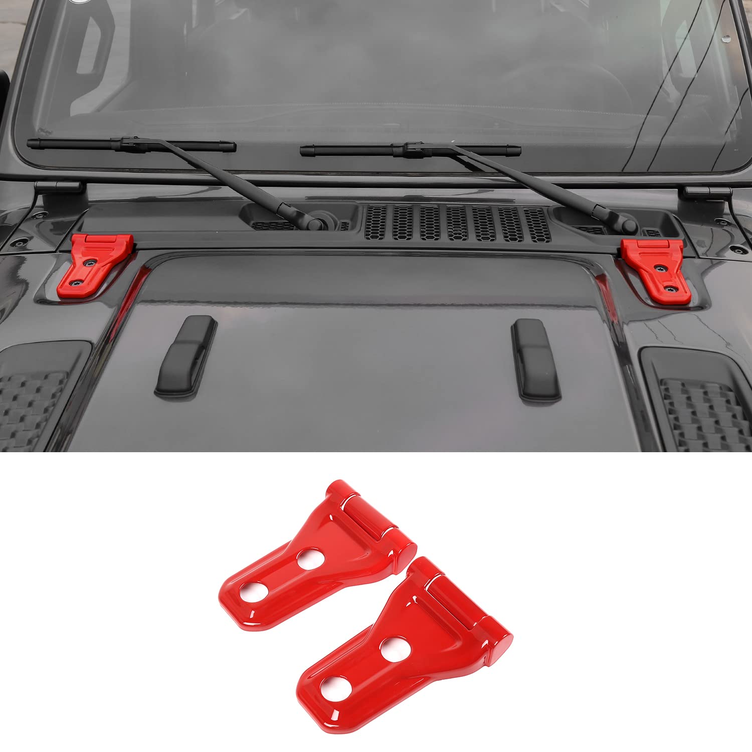 RT-TCZ Red Hood Hinge Cover Exterior Decoration Kit for 2018-2023 Jeep Wrangler JL JLU & Gladiator JT - Durable Accessories for Off-Road & Daily Driving Protection
