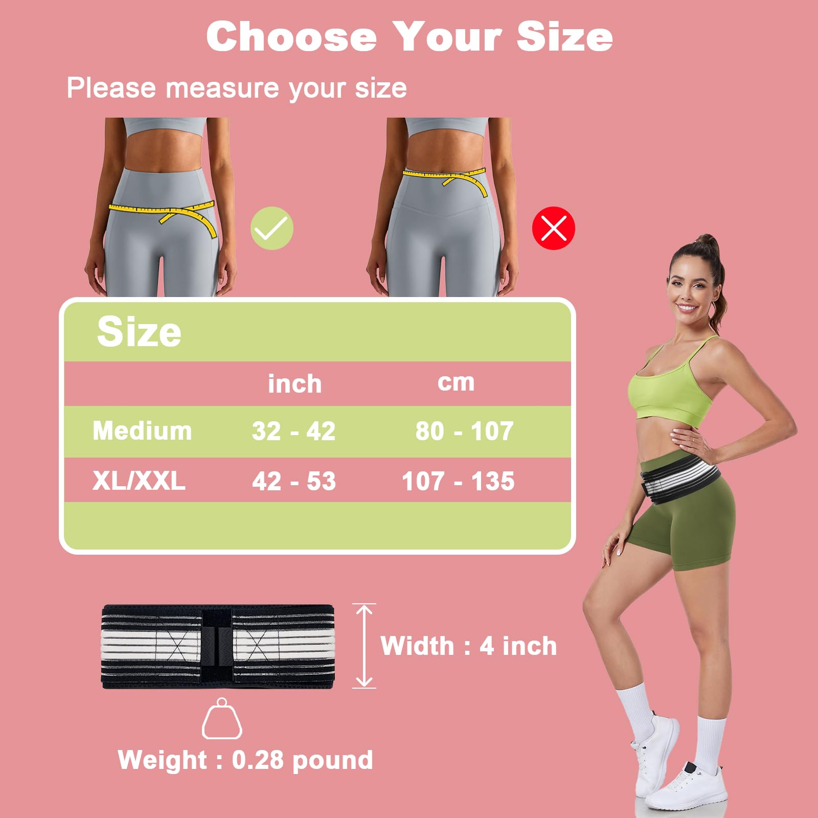 Lightweight Adjustable Back Brace for Lower Back Pain Relief - Sacroiliac Belt for Women & Men, Sciatica Support, Lumbar Spine & Hip Pain Relief - Perfect for Office Work, Sports & Daily Activities (Medium Size)