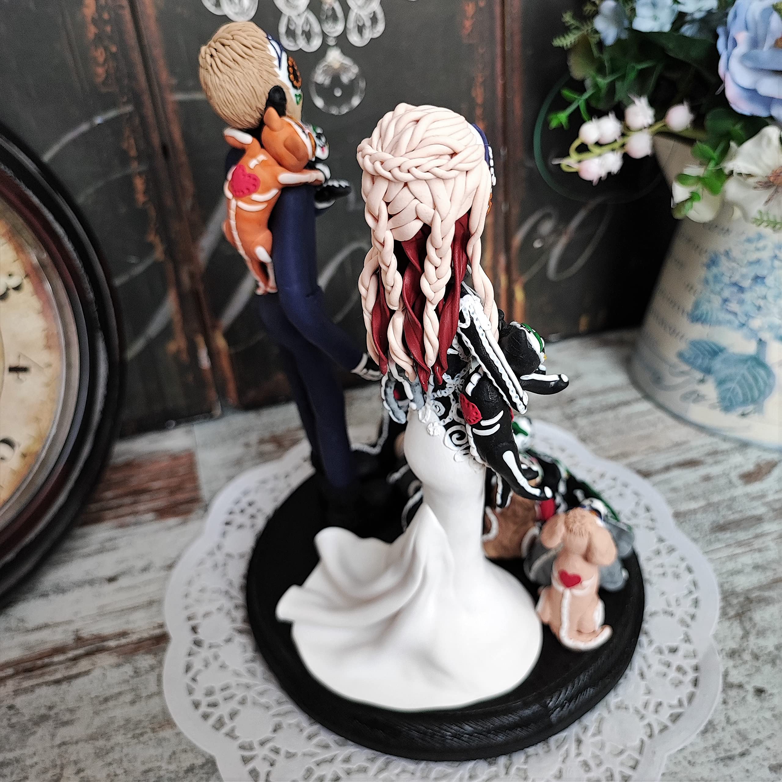 Mexican Day of The Dead Wedding Cake Toppers - Handmade Sugar Skull Decorations for Wedding, Quinceañera & Halloween Celebrations