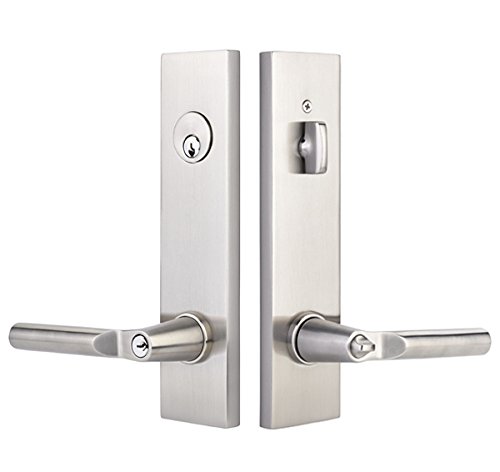 Emtek Single Cylinder Modern Rectangular Two Point Lock with Hanover Lever - Key Lock - Oil Rubbed Bronze - 5312HNLHUS10B | Secure Entry Door Lock for Home & Office | Durable Hardware for Interior & Exterior Doors