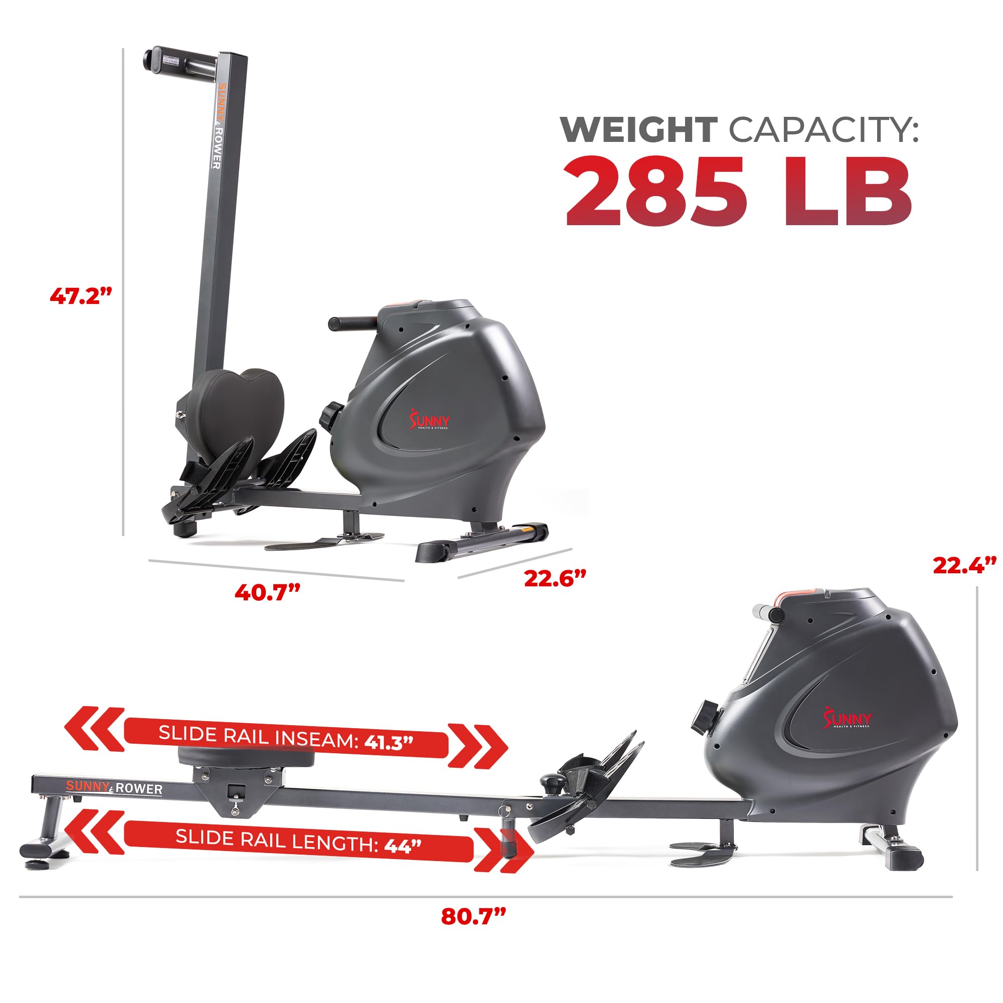 Sunny Health & Fitness Magnetic Rowing Machine with Digital Monitor - Foldable Design for Home Gym, Full Body Workout Equipment for Bicep Curls, Rowing Exercises | Perfect for Small Spaces & Cardio Training