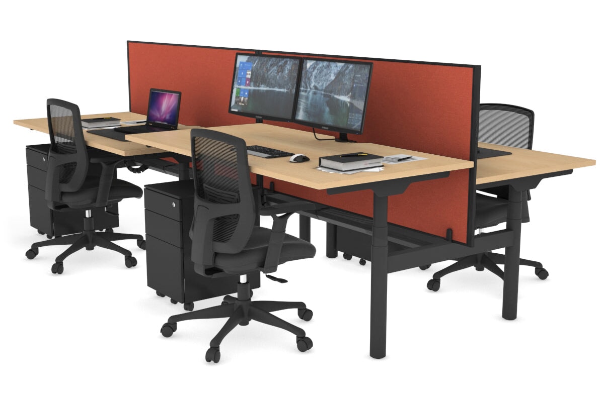 Flexi Premium Height Adjustable 4-Person H Bench Workstation - Black Frame [1200L x 800W with Cable Management] - Ideal for Office, Coworking Spaces & Home Offices