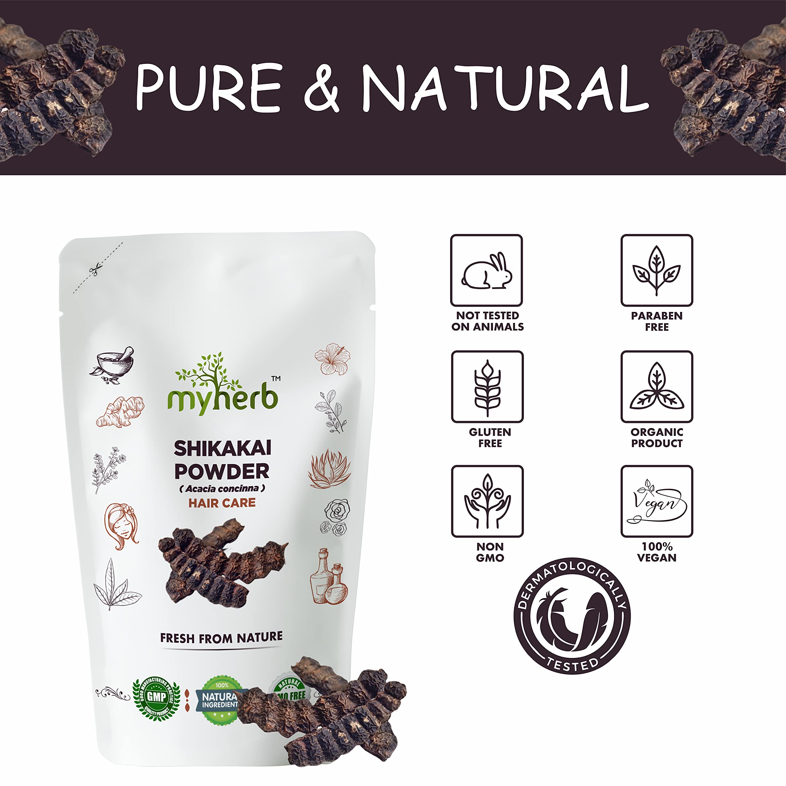 MYHERB 100% Organic Shikakai Powder (Acacia Concinna) - 8oz Natural Hair Conditioner & Cleanser for Men & Women | Promotes Hair Growth & Scalp Health | Ideal for DIY Hair Masks, Ayurvedic Treatments & Natural Hair Care Routine