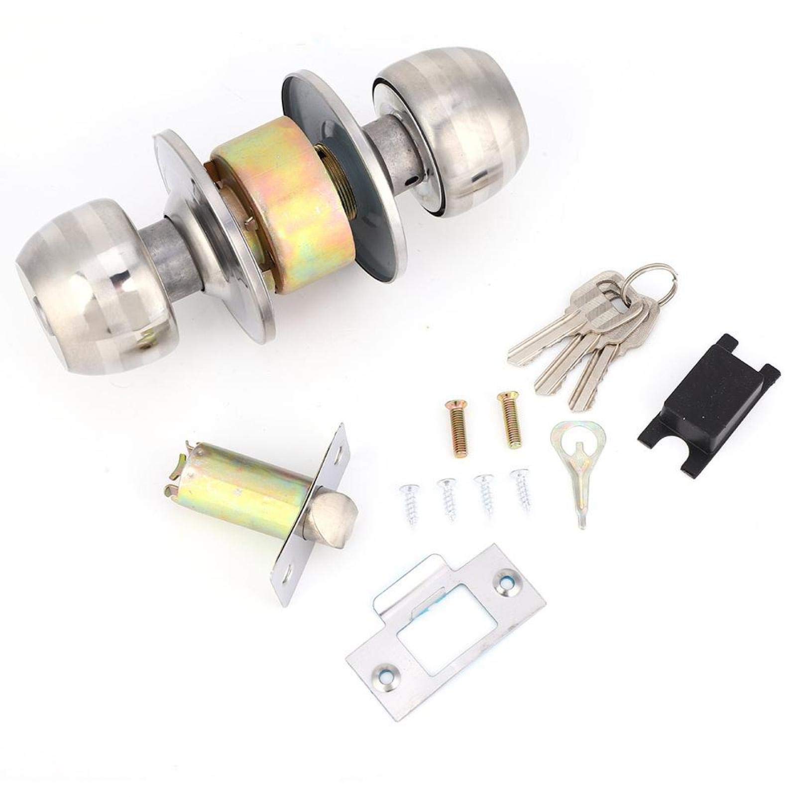 Stainless Steel Door Lock Set with 3 Keys - Secure Bedroom & Bathroom