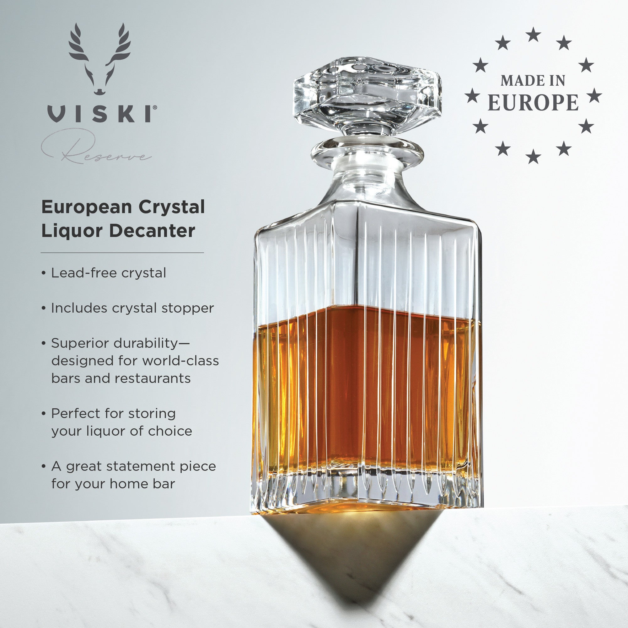 Premium Reserve Milo Crystal Liquor Decanter Set - Elegant Whiskey & Bourbon Decanter with Stopper - Perfect for Home Bar, Gift Giving & Entertaining