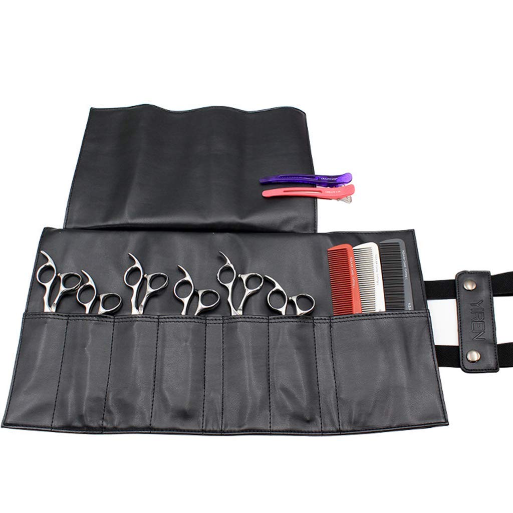 Professional PU Leather Hairdressing Scissor Bag - Hair Stylist Tool Organizer with Storage Pockets for Salon Shears, Combs & Accessories (Black) - Perfect for Salon Professionals & Mobile Hairstylists
