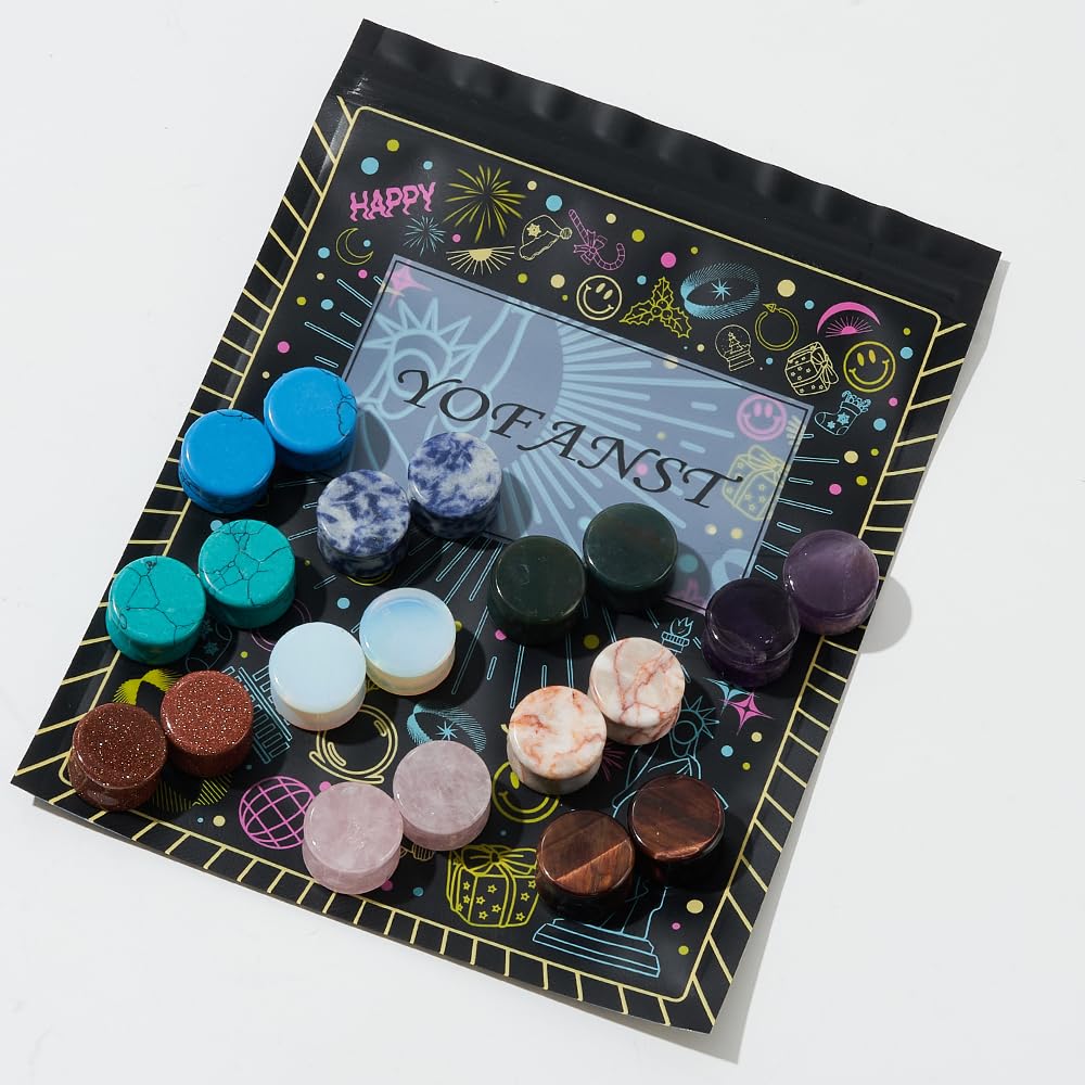 YOFANST 16-20pcs Natural Stone Ear Plugs, Gauges & Tunnels - Double Flared Ear Stretchers for Body Piercing Jewelry | Perfect for Stretching, Everyday Wear & Alternative Fashion