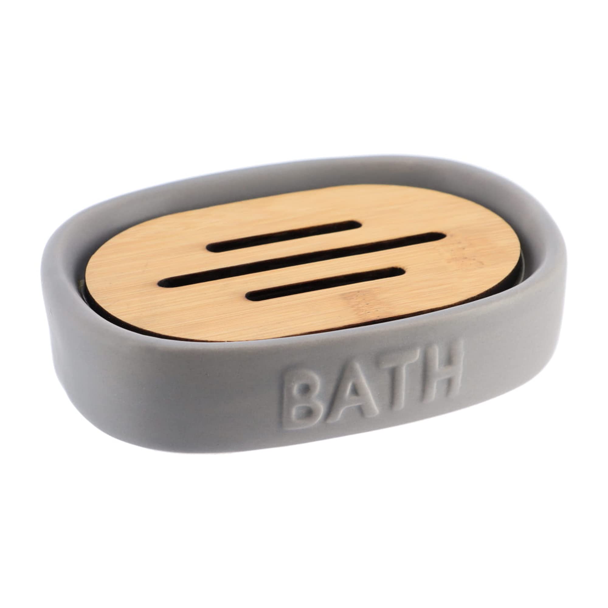 Bath D Soap Dish & Dispenser - Grey Bamboo Tray for Shower, Bathroom Countertop, and Spa Organization