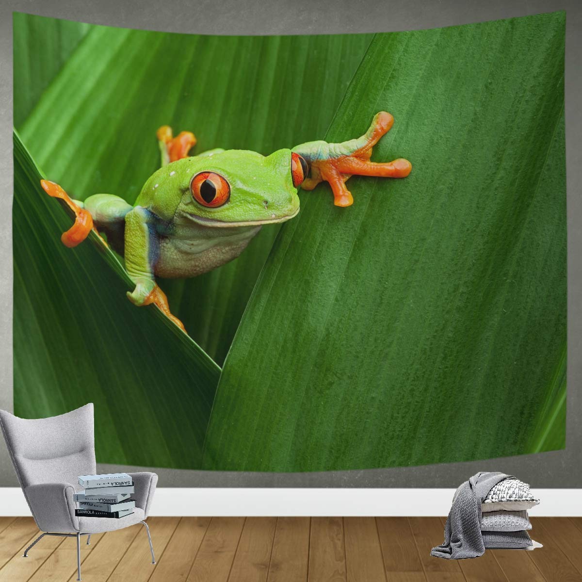 DOMIKING Red Eyed Tree Frog Tapestry Wall Hanging - 80x60 Inch Trippy Boho Wall Art for Bedroom, Living Room, Dorm Decor | Perfect for Hippie Aesthetic, Psychedelic Room Design & Festival Home Decoration