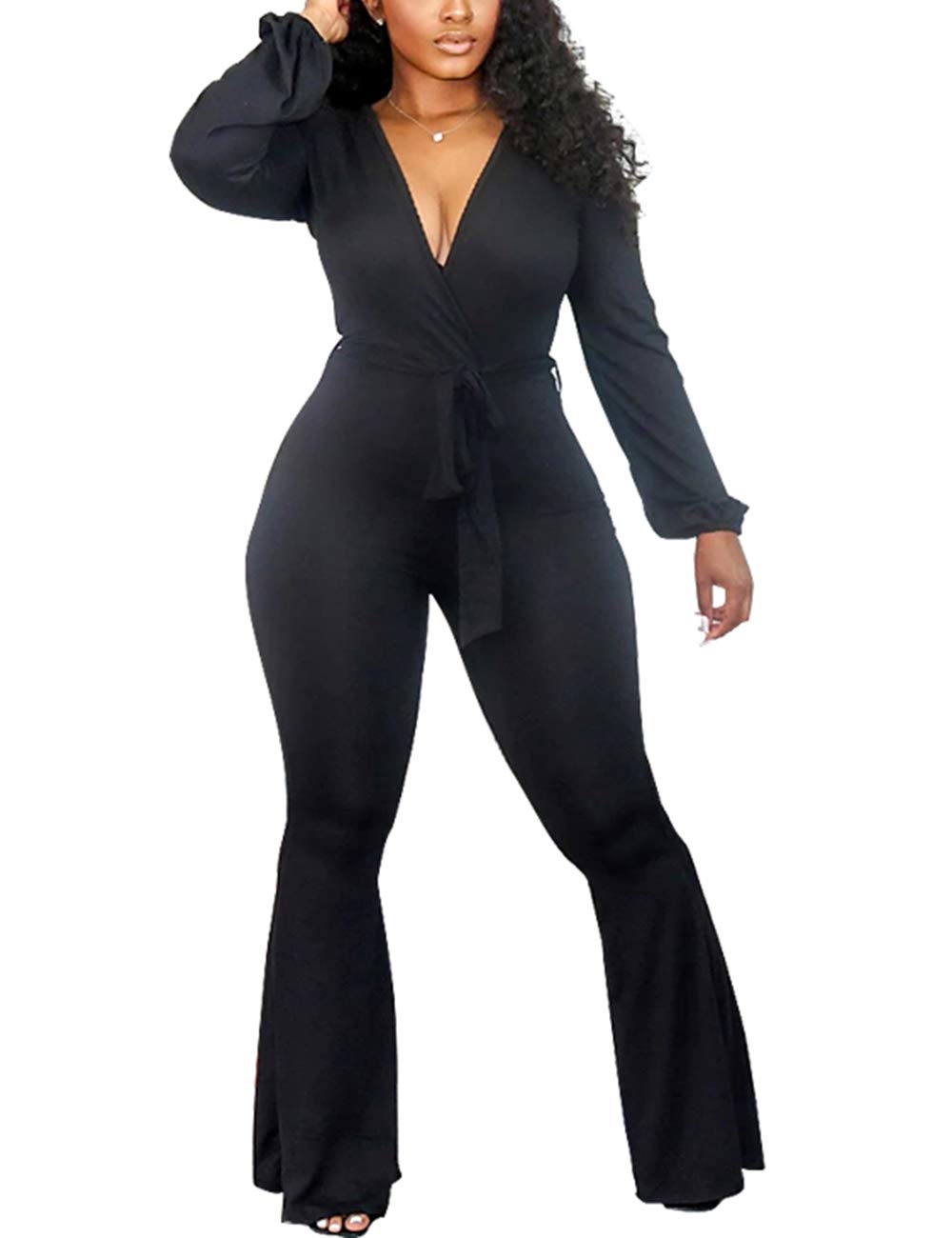 Plus Size Women's Jumpsuit - One Piece Wide Leg Romper with Long Sleeves | Palazzo Pants for Casual Wear, Office Outfits & Special Occasions