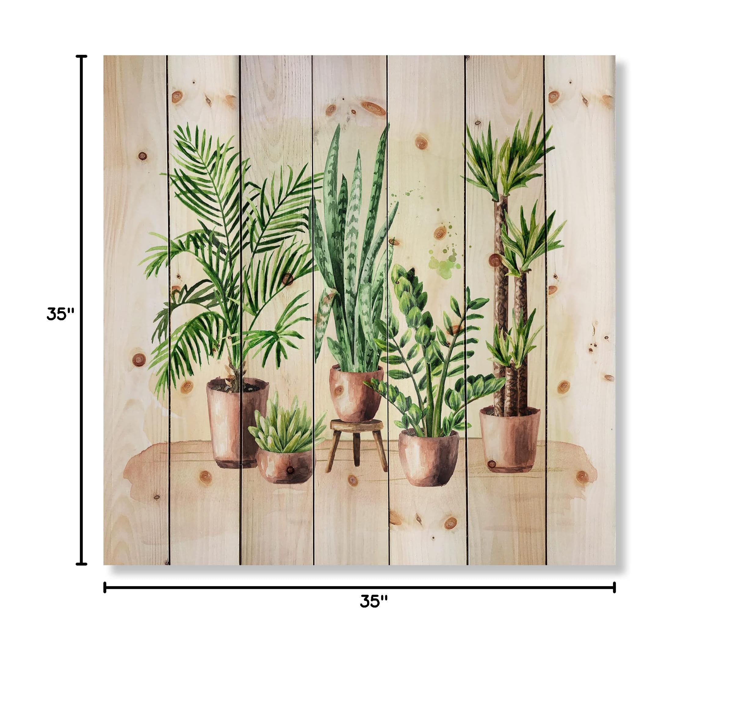 DesignQ Indoor Green Home House Plants - Traditional Wood Wall Decor, Large Floral Wood Wall Panels Printed on Natural Pine - Perfect for Living Room, Bedroom & Office Decoration