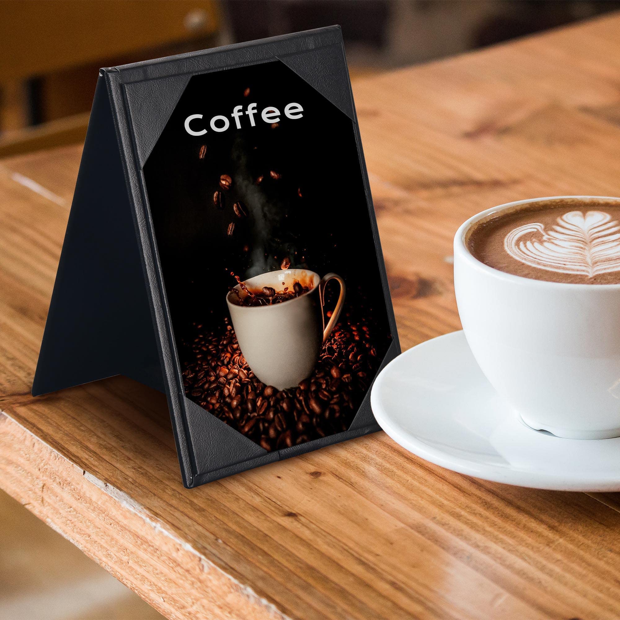 Premium WeChef 4x6 Inch PU Leather Table Tents - Double-Sided A-Frame Menu Holders for Restaurants, Coffee Shops & Bars (10-Pack, Black) | Ideal for Drink, Dessert & Daily Specials Display