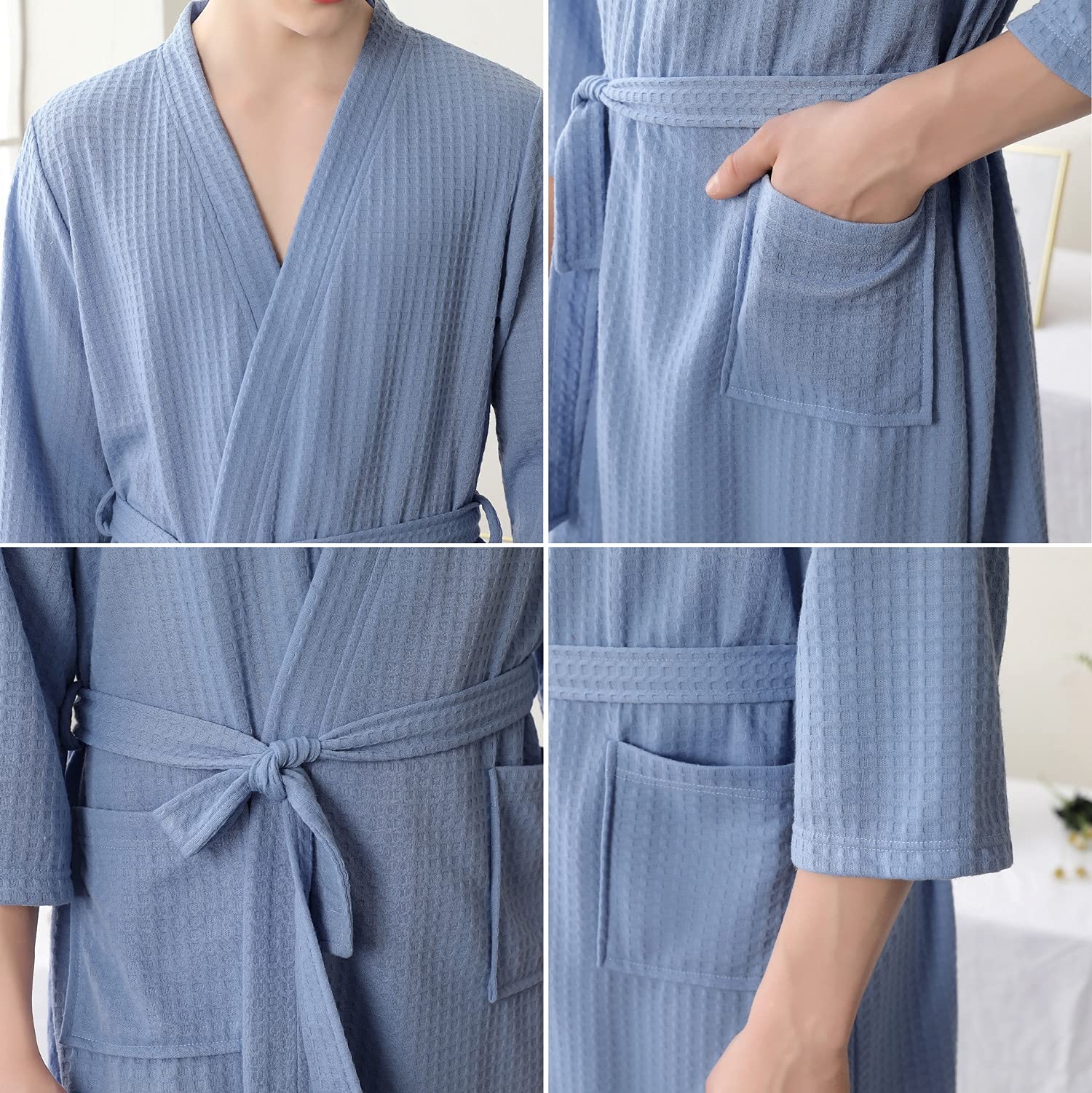 Cromoncent Women's Lightweight Waffle Spa Robe - Soft Knee-Length Kimono Bathrobe for Women & Men | Perfect for Spa, Bath, Lounge & Relaxation at Home