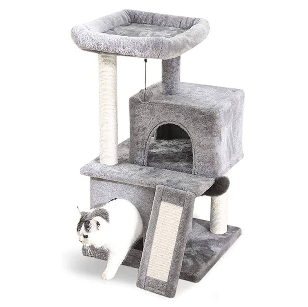 Premium Cat Tree with Scratching Posts, Jump Platform & Condo - Multi-Level Cat Tower for Indoor Cats - Grey Cat Activity Center for Play, Climbing & Relaxation (Perfect for Small Spaces & Apartments)