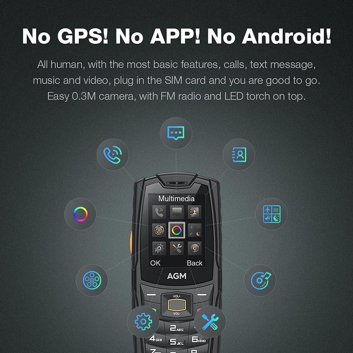 AGM M6 Rugged 4G Feature Phone - Waterproof, Drop-Proof, Large Buttons & Font | 109dB Loud Speaker, Dual SIM, 2500mAh Battery | Outdoor, Emergency, Senior & Work Use