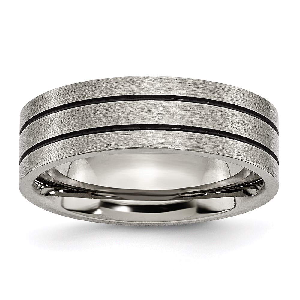 7mm Titanium Black Enamel Flat Grooved Brushed Wedding Band Ring - Elegant Bridal Engagement Ring for Women | Perfect Anniversary Gift & Everyday Jewelry for Her