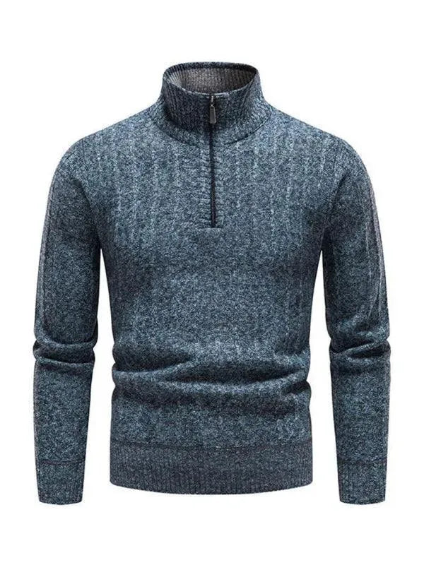 Men's Stand Collar Zipper Pullover Sweater - Warm Winter Knitwear for Casual Outfits & Outdoor Activities