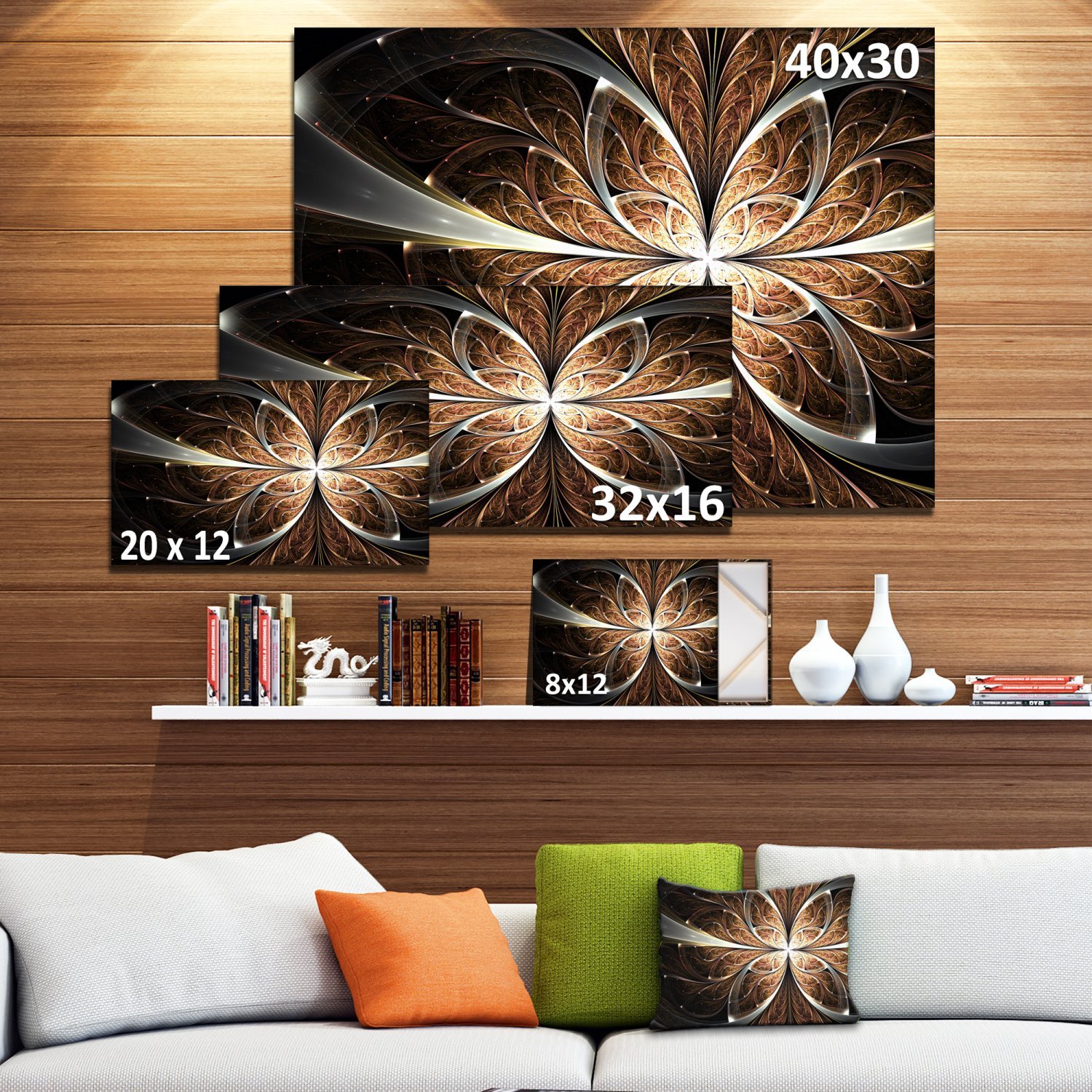 Fractal Flower Brown Black Digital Art Print - Modern Floral Canvas Wall Decor for Living Room, Bedroom & Office