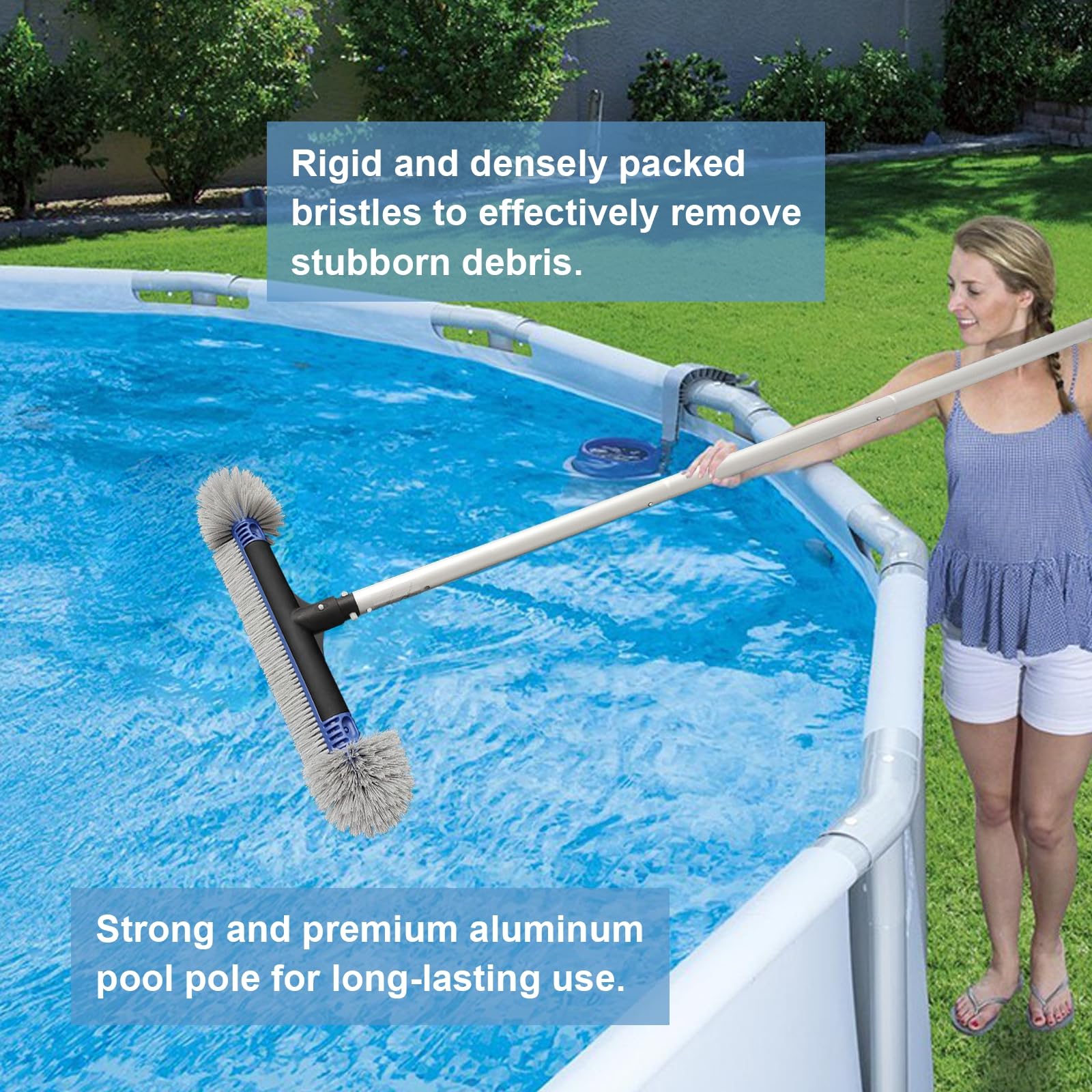 Poolvio 5-in-1 Pool Cleaning Kit - Semi-Deep Skimmer Net, Aluminum Leaf Rake, 20' Brush with 13ft Adjustable Pole - Perfect for Inground & Above Ground Pool Maintenance