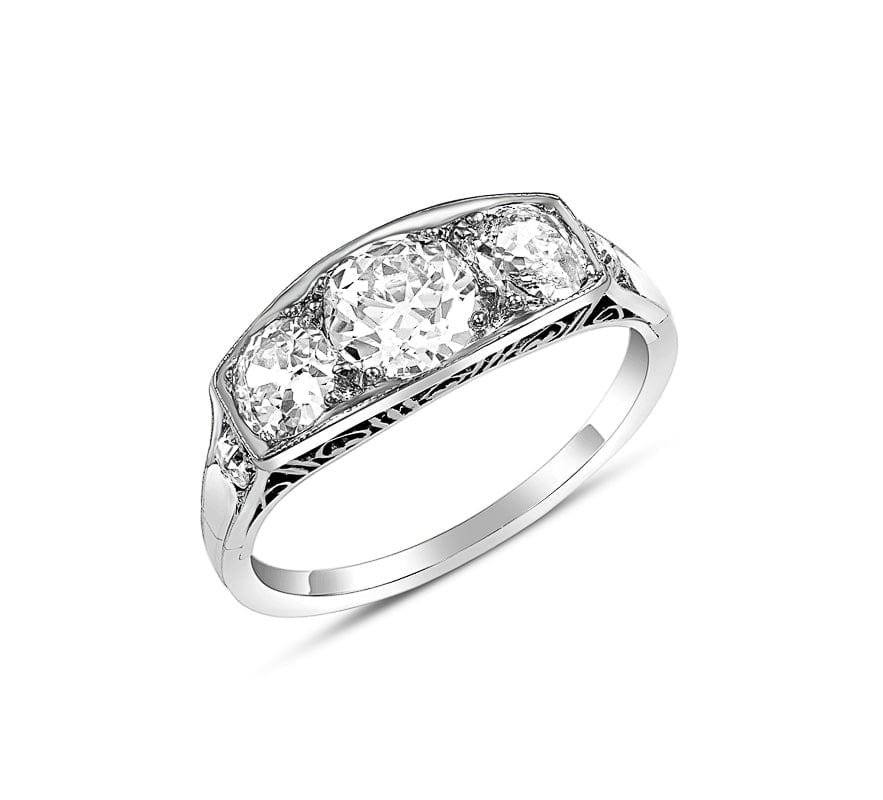 Vintage 1921 Mine Cut Diamond Ring in 18k White Gold - Elegant Estate Jewelry for Weddings, Anniversaries & Special Occasions