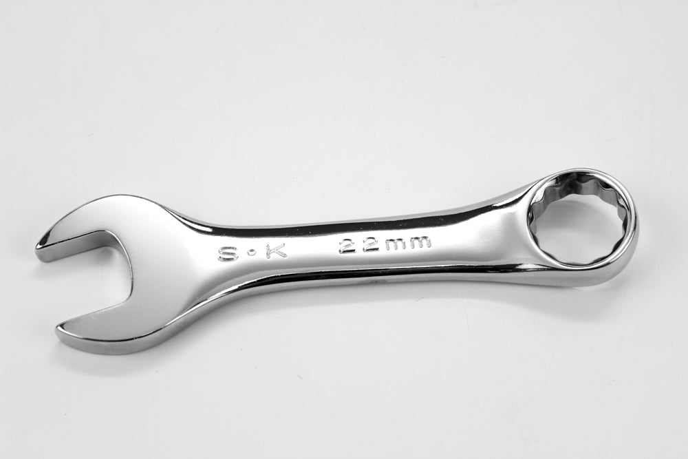22mm 12-Point Metric Short Combination Chrome Wrench - Professional Automotive & Industrial Tool for Tight Spaces