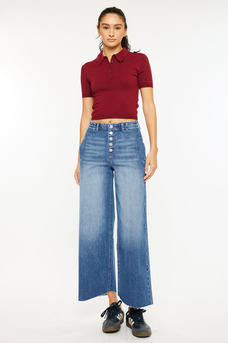 Aliana Women's High Rise Crop Wide Leg Jeans - Comfortable Stretch Denim Pants for Casual & Streetwear Outfits