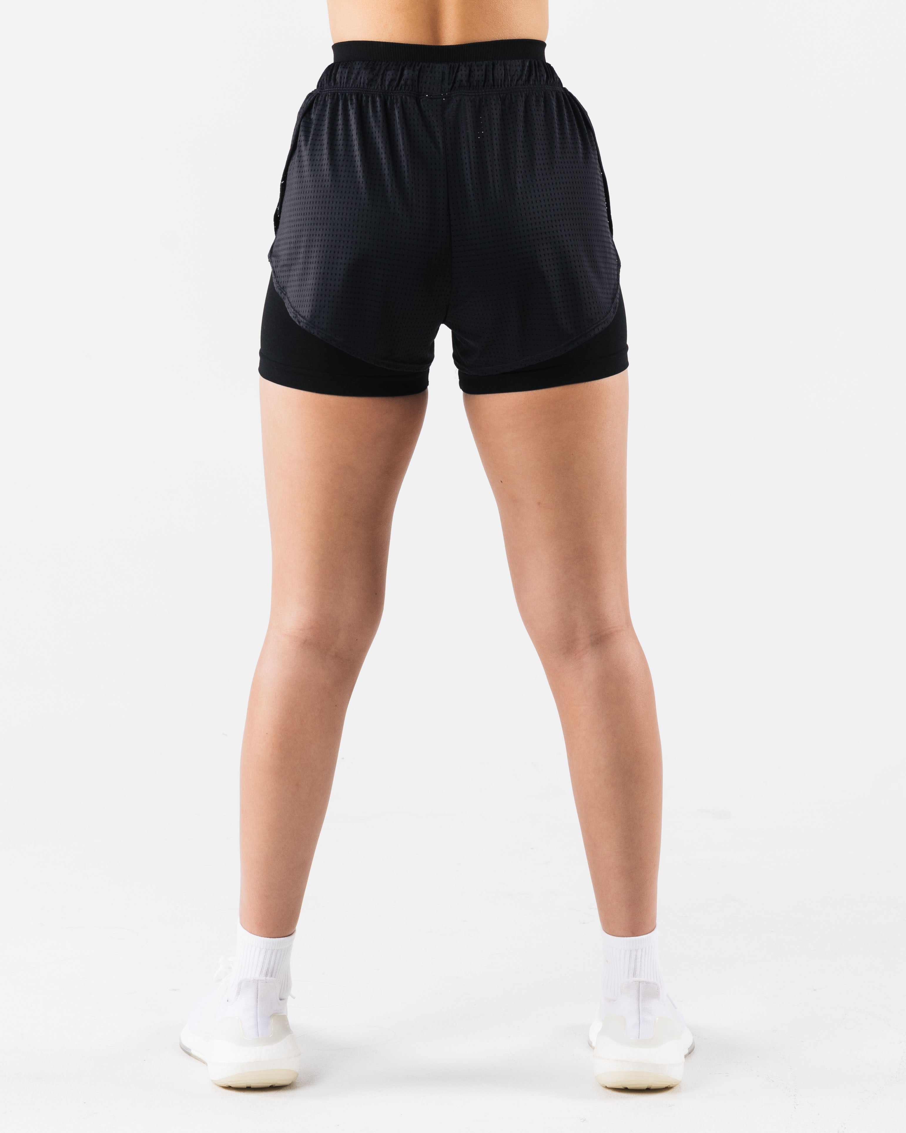 Margo Mesh Shorts for Women - Black Athletic Running Shorts for Gym, Yoga & Outdoor Sports
