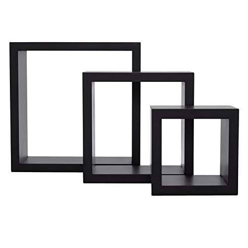Pemberly Row Modern Cubbi Floating Wall Shelves - Black Engineered Wood - Perfect for Living Room, Bedroom & Office Decor