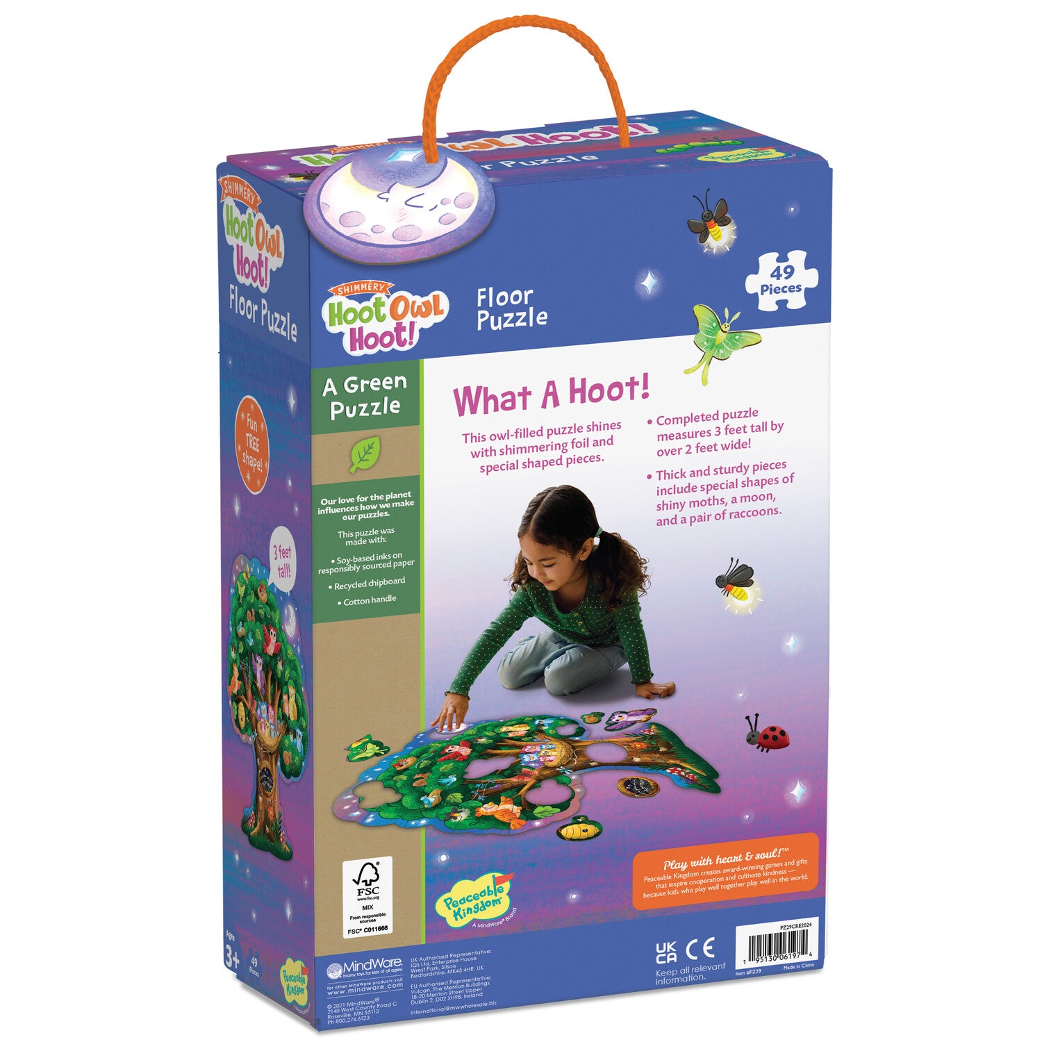 Peaceable Kingdom Hoot Owl Hoot Shimmery Floor Puzzle - 60 Piece Educational Owl Puzzle for Kids Ages 3-6, Perfect for Preschool Learning & Family Game Night