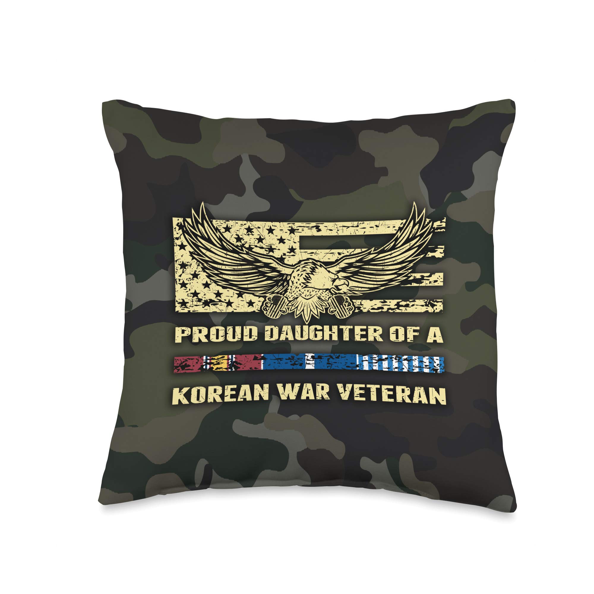 Korean War Veteran Proud Daughter Throw Pillow - 16x16 Inch Multicolor Decorative Pillow for Military Family, Home Decor & Gift