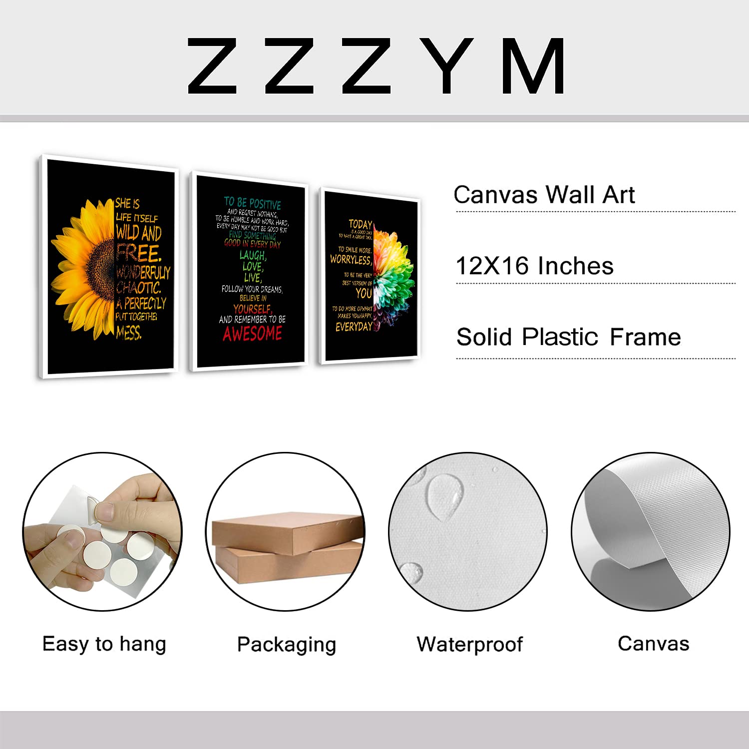 Sunflower Canvas Wall Art - Framed Motivational Decor for Living Room, Bedroom & Kitchen (12x16 Inch)