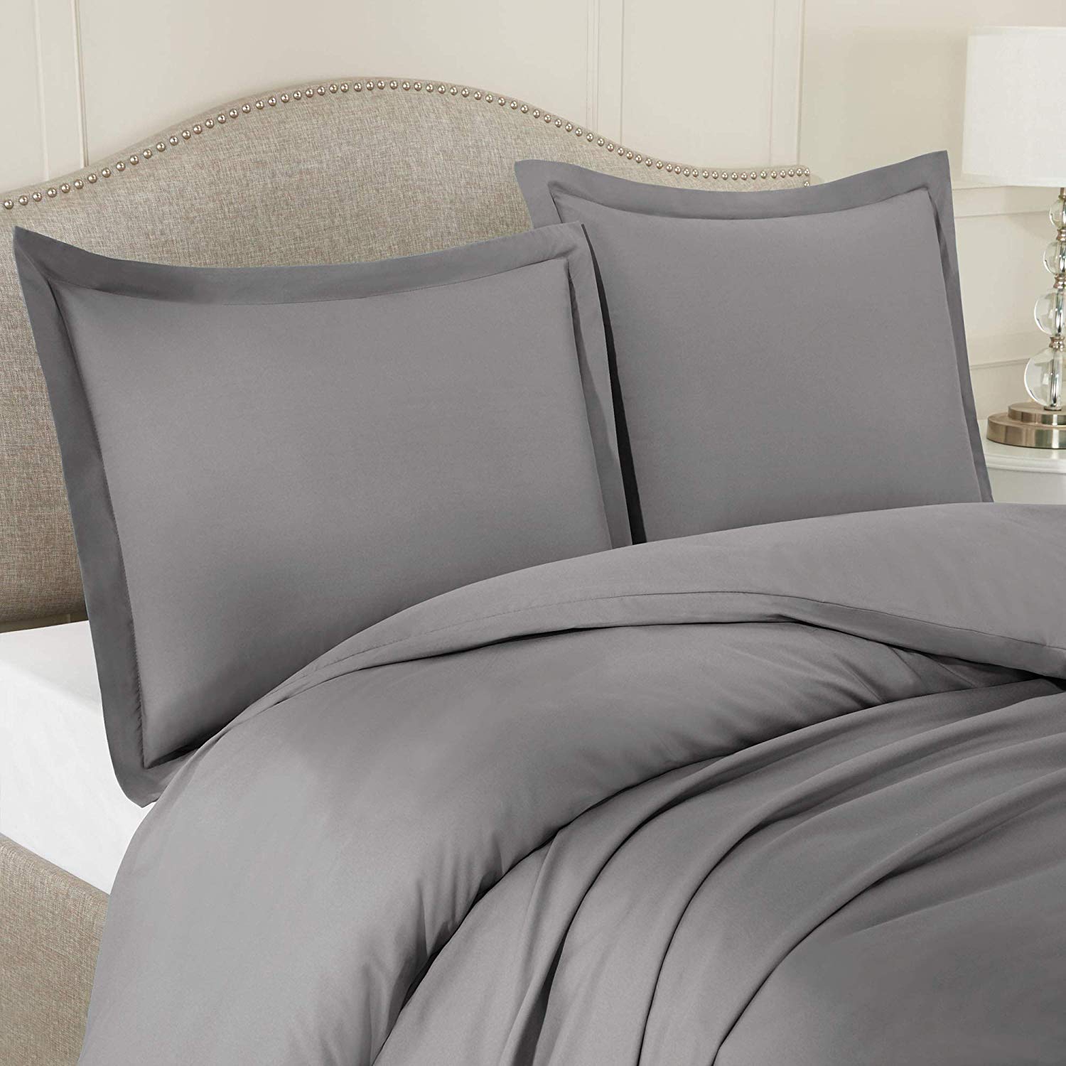 Premium 100% Egyptian Cotton 800 Thread Count 7-Piece Duvet Cover Set - 1 Duvet Cover, 1 Fitted Sheet, 1 Flat Sheet & 4 Pillow Shams (Oversized Queen, Elephant Grey) | Luxury Bedding for Master Bedroom, Guest Room & Hotel Style Decor