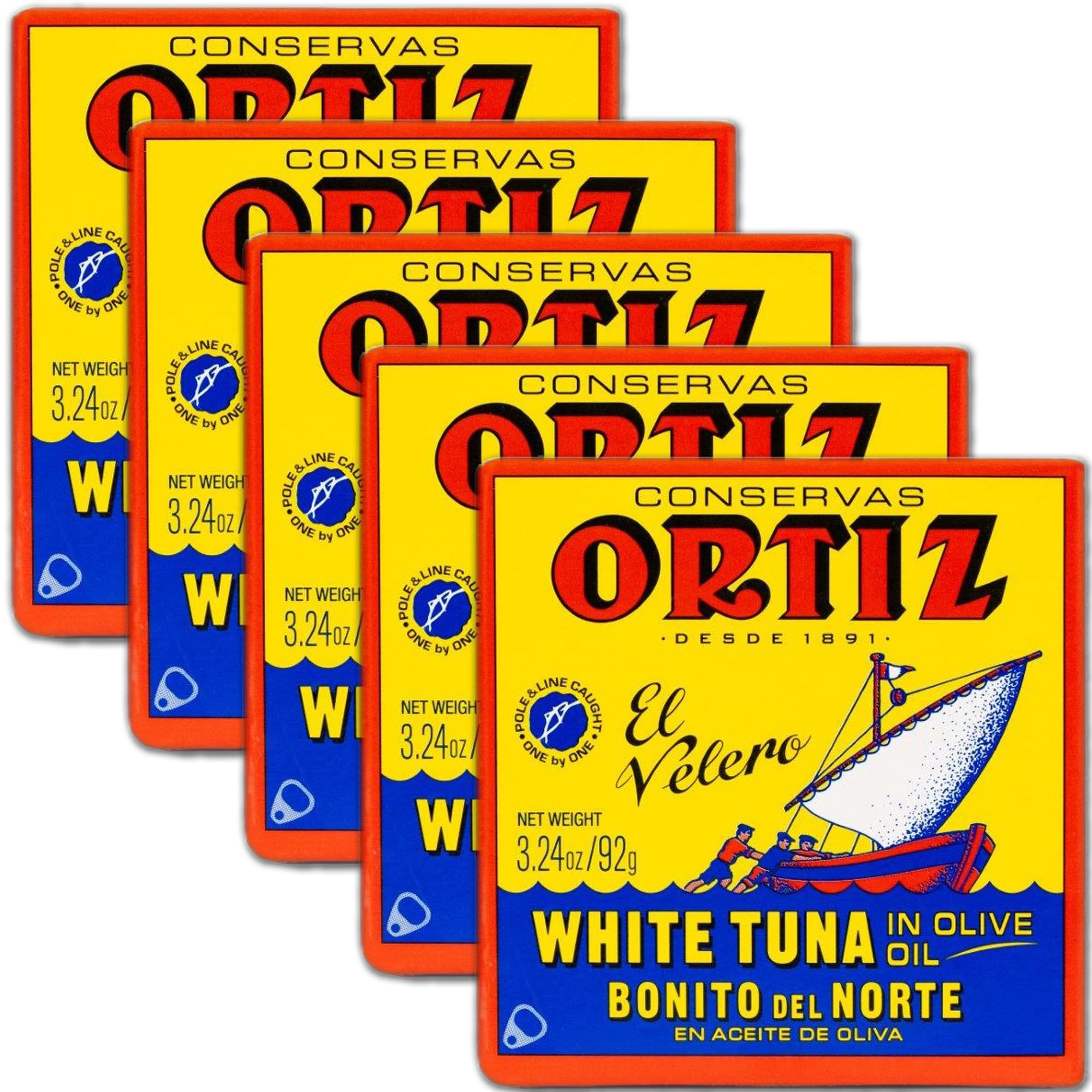 Premium Ortiz White Tuna in Olive Oil - Wild Caught Spanish Albacore, High Protein & Omega-3, Tender Slices for Salads, Pasta, Sandwiches - No Mayo Needed - 3.24oz Can (Pack of 5) - Perfect for Quick Lunches & Healthy Meal Prep
