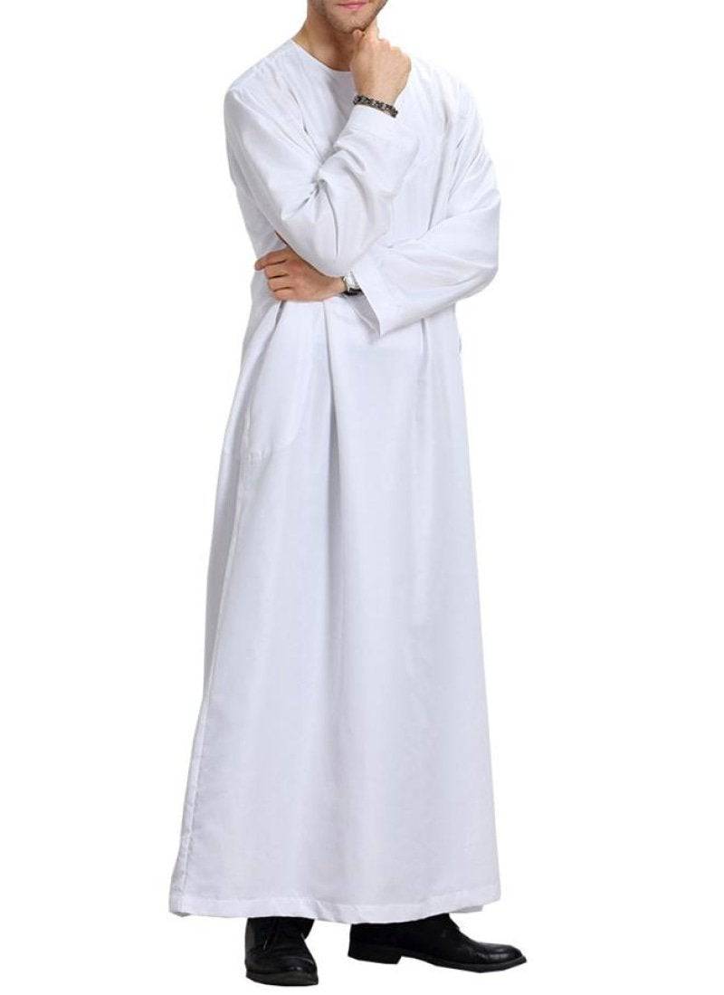 Men's White Casual Prayer Thobe - Comfortable Islamic Robe for Daily Wear & Mosque Prayer - Perfect for Eid, Ramadan & Religious Ceremonies