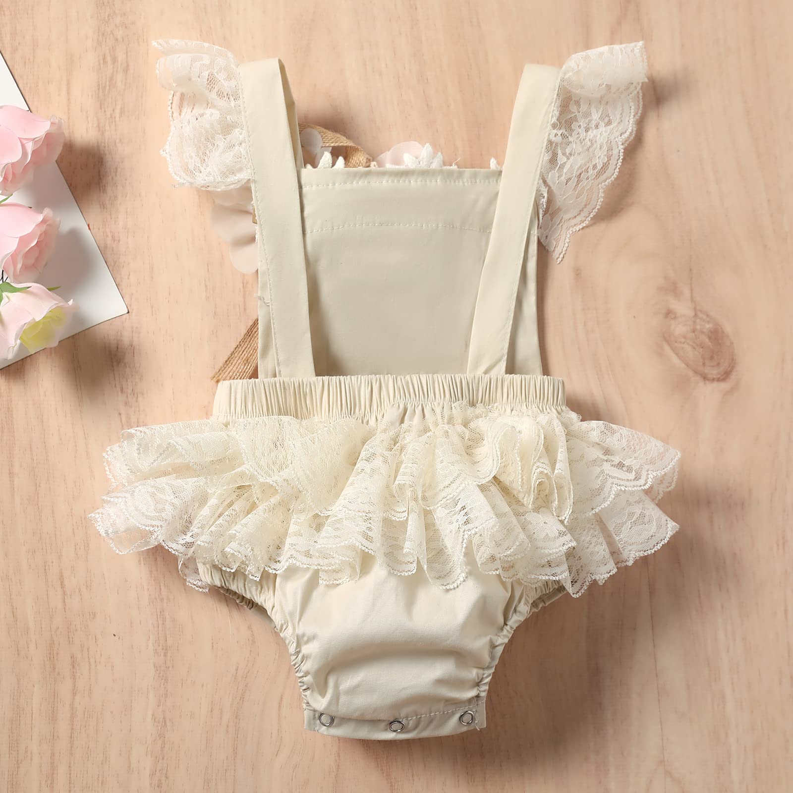CIYCUIT Baby Girl Lace Romper - Boho Style Newborn Photography Outfits - Perfect for Baby Showers, Christenings & Photo Shoots