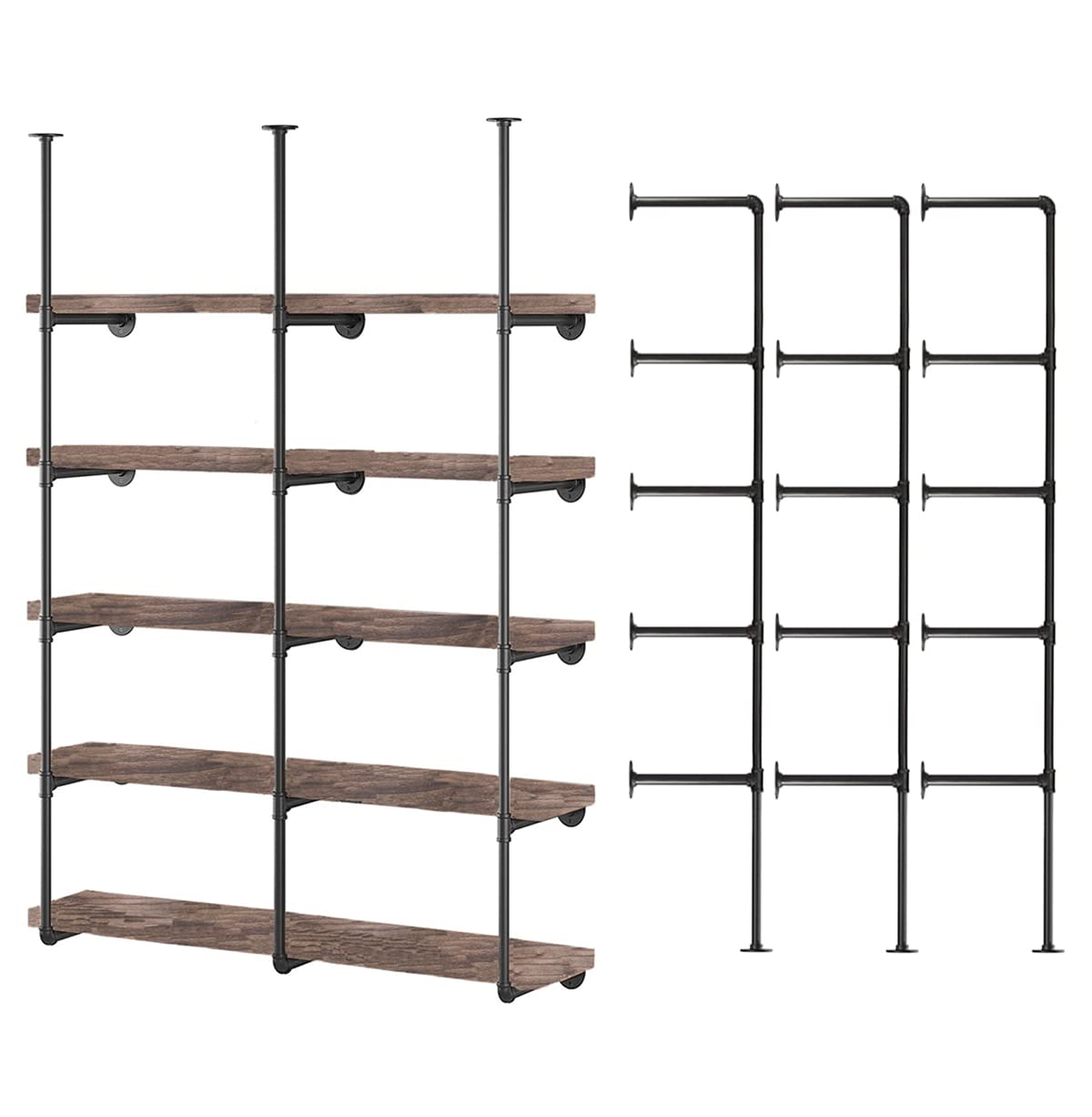 Industrial Wall Mount Iron Pipe Shelf Bracket - Retro DIY Open Bookshelf & Storage Shelves (3PcsX5Tier, 70