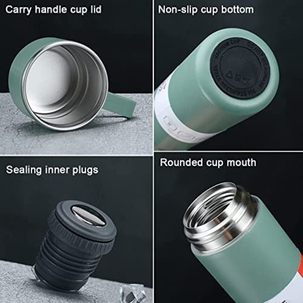 Brocli 500ml Stainless Steel Vacuum Flask Set with 3 Steel Cups - Insulated Thermos for Coffee, Tea, Hot & Cold Drinks - Perfect for Travel, Camping, Office & Outdoor Activities - Leakproof & Durable Gift Idea