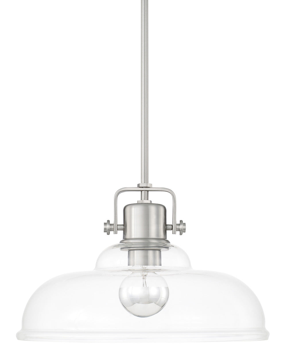 Brushed Nickel 1-Light Pendant with Clear Glass Shade - Modern Ceiling Light Fixture for Kitchen Island, Dining Room, or Entryway