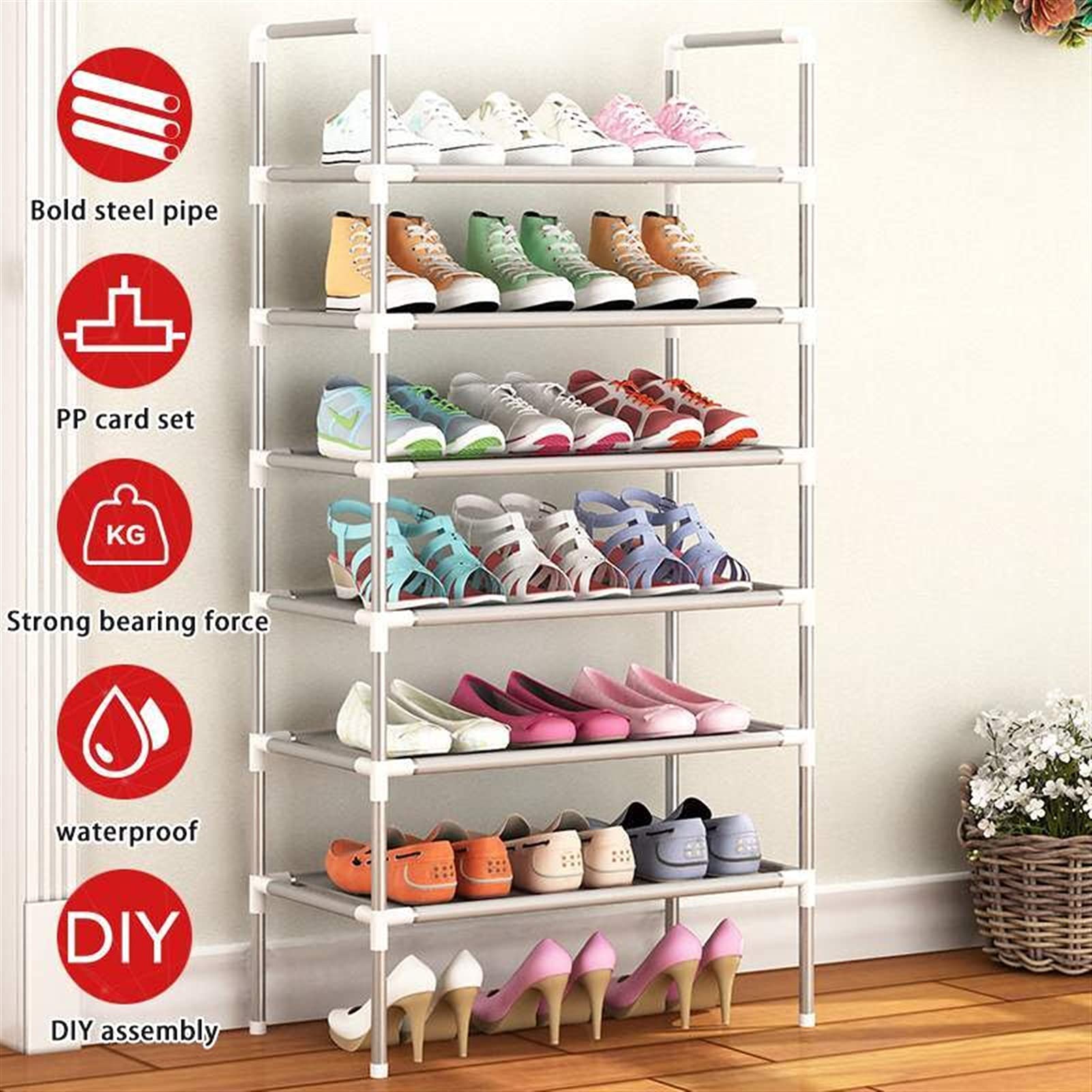 Metal Shoe Rack Organizer - 2/3/4/5/6 Layer Shoe Shelf Cabinet, Space Saving Shoe Storage Furniture with Easy Assembly for Entryway, Closet & Bedroom Organization (4-Tier, Black)