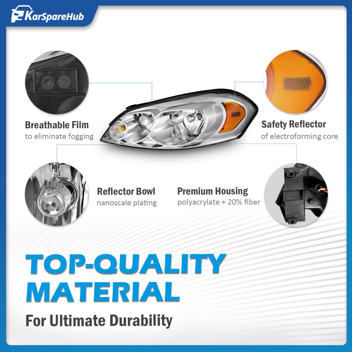 2006-2013 Chevy Impala Headlight Assembly with Bulbs - Compatible with 2014-2016 Impala Limited & 2006-2007 Monte Carlo - Direct Replacement Headlamp Pair - Perfect for Night Driving & Foggy Conditions