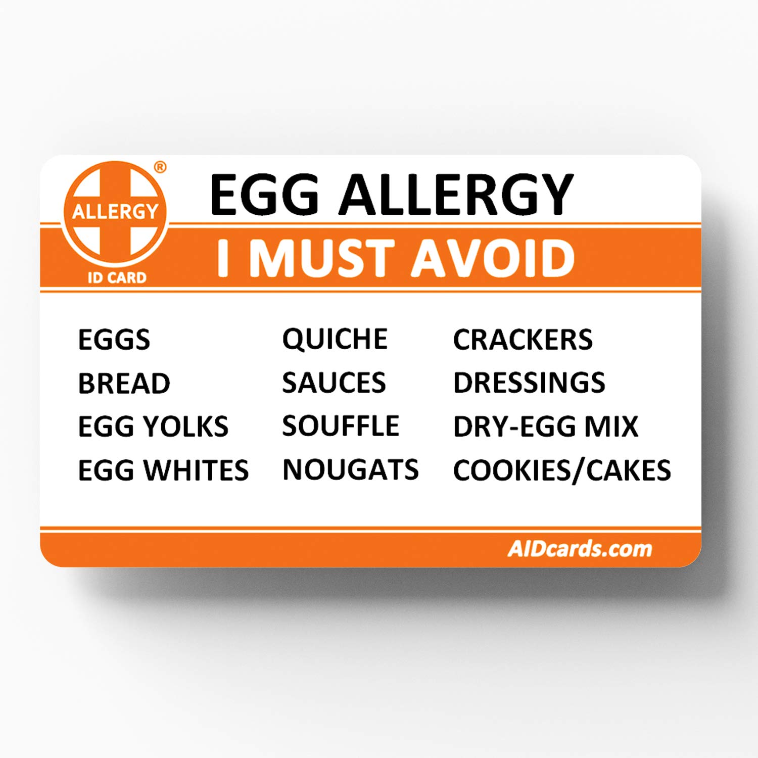Egg Allergy Alert Card - Food Allergy Identification for Kids & Adults - Perfect for Restaurants, Travel & Emergency Situations