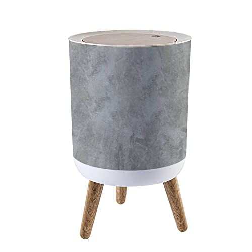 Sturdy 7L/1.8 Gallon Push-Top Trash Can with Lid - Round Cement Texture Dog-Proof Waste Bin with Legs for Living Room, Kitchen & Office | Durable & Odor-Controlling Garbage Container